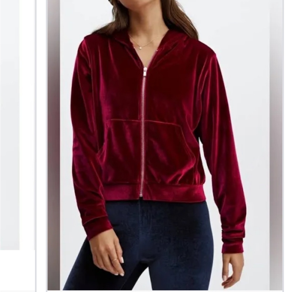 Fabletics deep crimson, velour hoodie, gold hardware, new, medium - Picture 2 of 9